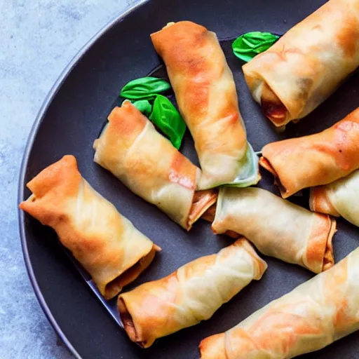 Image similar to vietnamese italian fusion pizza spring rolls