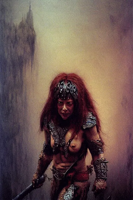 Prompt: alyson hannigan as barbarian by beksinski