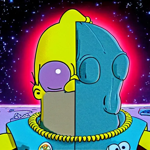 Prompt: trippy simpsons in space