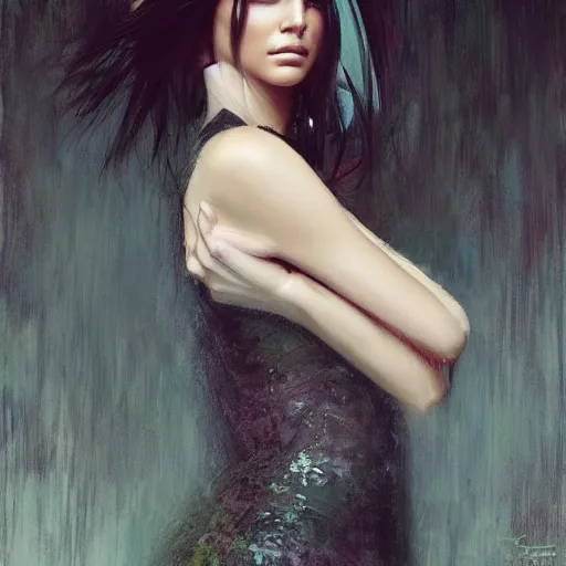 Prompt: fashion model kendall jenner by Greg Mike by Richard Schmid by Jeremy Lipking by moebius by atey ghailan