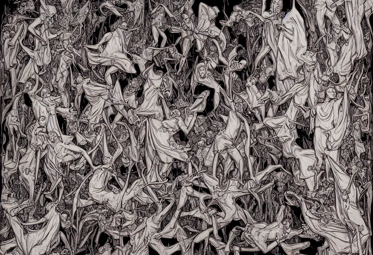 Image similar to devils in the cathedral by james jean