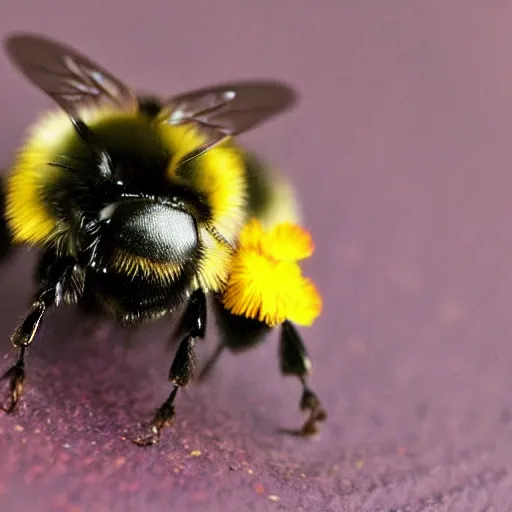 Prompt: a tiny bumblebee wearing a cool hat