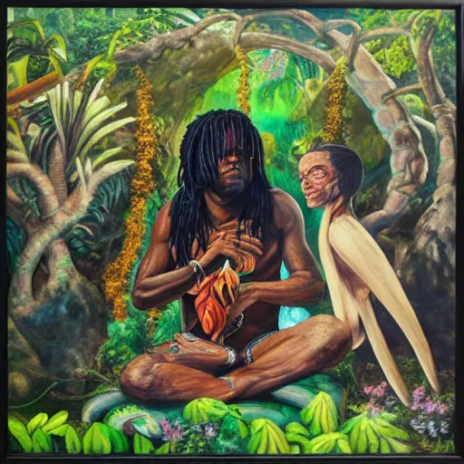 Prompt: chief keef in the garden of eden, oil panting