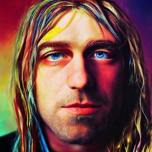 Prompt: colour masterpiece surreal closeup portrait photography of kurt cobain by felix kelly and annie leibovitz and michael cheval, deviantart, 8 k