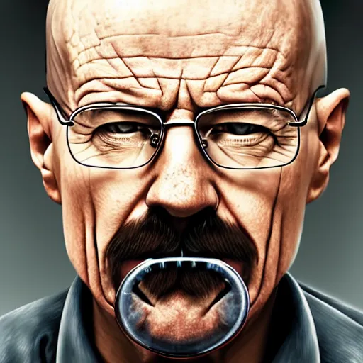 Prompt: a detailed portrait of walter white with a pacifer in his mouth, art illustration, incredibly highly detailed and realistic, 8 k, sharp focus