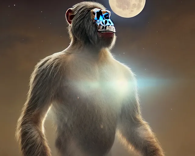 Prompt: hdr portrait photography an ape on a spacesuit! pointing his hand to a full moon. cinematic, coherent portraits, from time magazine, intricate, elegant, highly detailed, digital photo, trending on artstation, hdr photo, smooth, sharp focus, illustration, art by artgerm and greg rutkowski and alphonse mucha