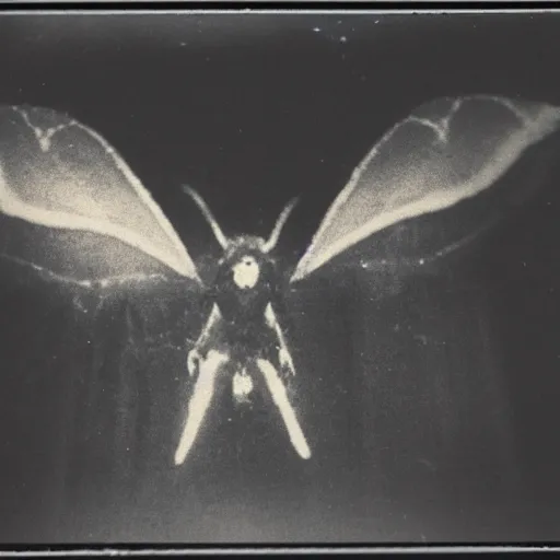 Image similar to mothman flying at the camera, polaroid, blurry, scary, found footage horror, terrifying