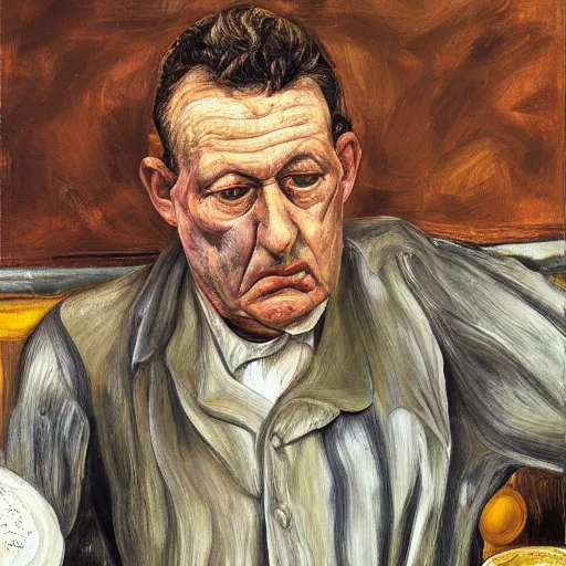 Image similar to high quality high detail painting by lucian freud, hd, portrait of sad bartender