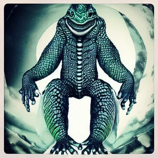Image similar to “reptilian shapeshifter from the 5th dimension, new world order”