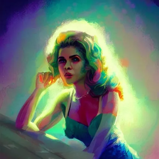 Image similar to portrait of a beautiful marina diamandis electra heart, volume lighting, concept art, by greg rutkowski!!, colorful, xray melting colors!!