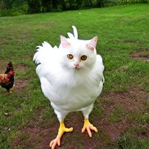 Image similar to a chicken - cat - hybrid, animal photography