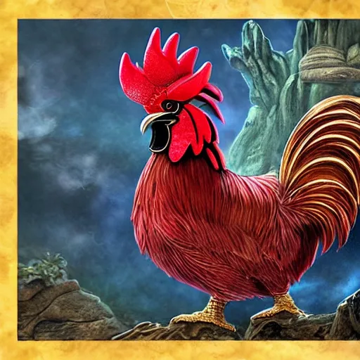 Prompt: fantasy art ultra detailed photo of the most interesting rooster king in all it's glory