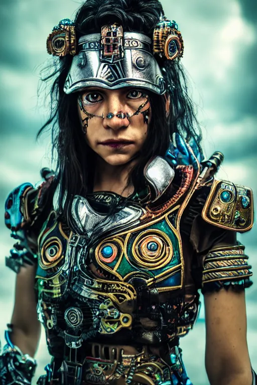 Image similar to portrait photo of female magical aztec warrior as a cyberpunk cyborg head - realistic and detailed, hdr 8 k