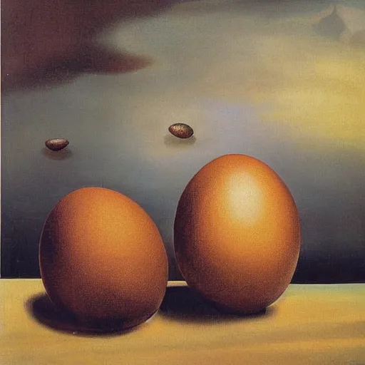 Prompt: A pair of hedgehogs and a floating egg, oil painting by Salvador Dali