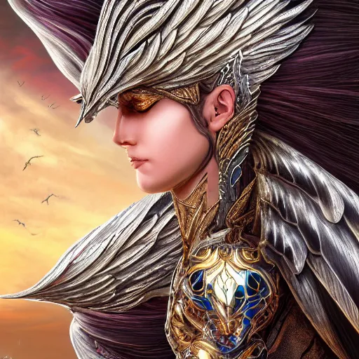 Image similar to a beautiful angel with 3 heads wearing a silver armor with golden ornaments and diamonds jewelry, wings by alex gray and android jones, karol bak, ayami kojima, amano, concept art, character design, fantasy, 3 d, 8 k resolution