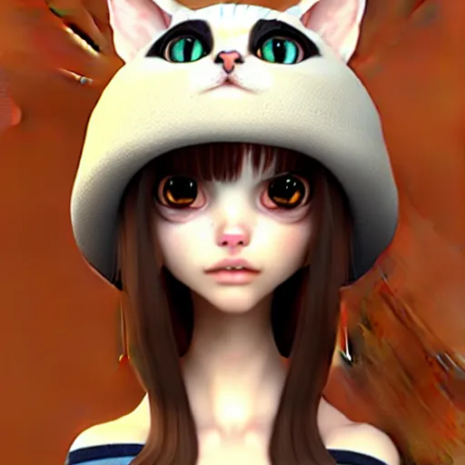 Image similar to a cute calico cat in a hat, artstation, cgsociety