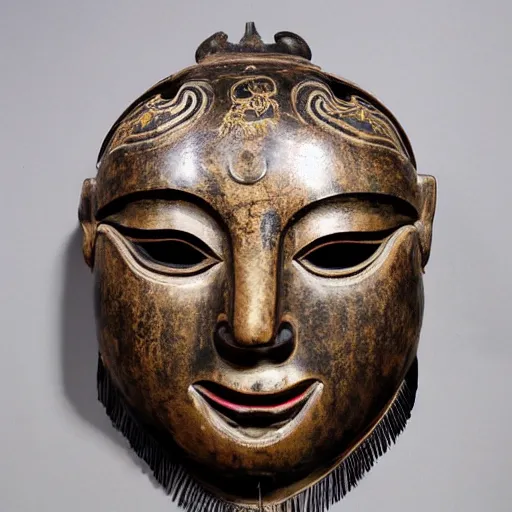 Image similar to a very detailed and beautiful chinese style ancient mask, realistic photo