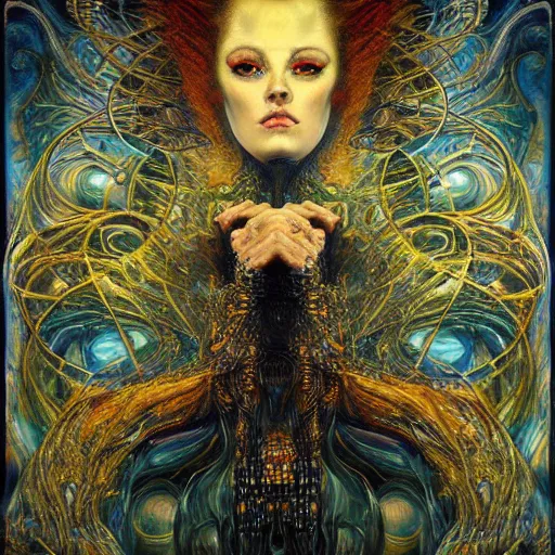 Image similar to Divine Chaos Engine by Karol Bak, Jean Deville, Gustav Klimt, and Vincent Van Gogh, sacred geometry, fractal structures