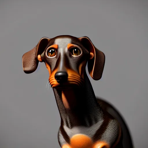 Image similar to Hybrid of a dachshund and a peterbald cat, beautiful, sharp focus, ultra detailed, cgsociety, zbrush, octane render, hyper realistic, 8K