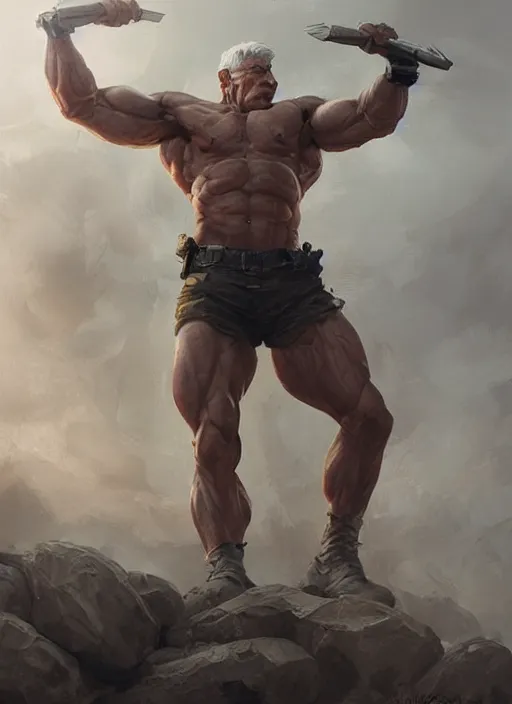 Image similar to detailed character concept illustration, strong muscular older soldier, white uncrop background, sharp focus, illustration, highly detailed, digital painting, concept art, matte, art by wlop and artgerm and greg rutkowski, masterpiece