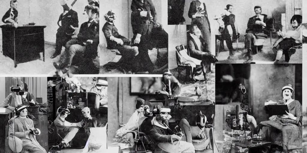 Image similar to 1 9 0 0 s photo of people using iphones ipods virtual reality headsets vr watching hd tv