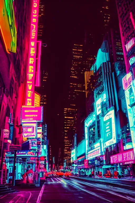 Prompt: neon streets of new york, 4 k, award winning photo