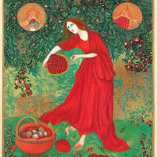 Image similar to Persephone surrounded by pomegranates