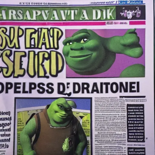 Image similar to newspaper article shrek arrested drug possession