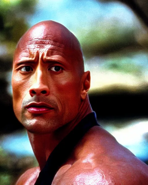 Prompt: Film still close-up shot of Dwayne Johnson in the movie Jurassic Park. Photographic, photography