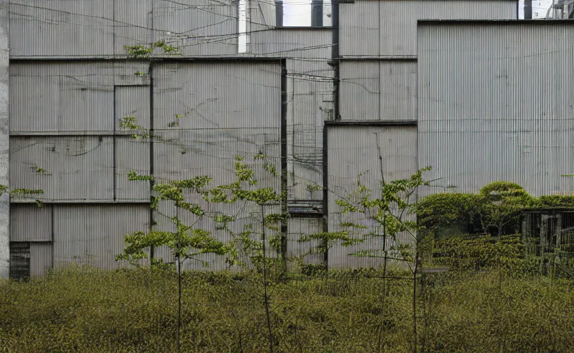 Image similar to industrial buildings surrounded by undergrowth by asano takeji