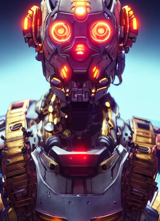 Image similar to glowwave cyborg saitama from borderlands 3, au naturel, hyper detailed, digital art, trending in artstation, cinematic lighting, studio quality, smooth render, unreal engine 5 rendered, octane rendered, art style by klimt and nixeu and ian sprigger and wlop and krenz cushart.