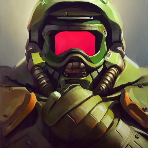 Image similar to greg manchess portrait of mario as doomguy, medium shot, asymmetrical, profile picture, organic painting, sunny day, matte painting, bold shapes, hard edges, street art, trending on artstation, by huang guangjian and gil elvgren and sachin teng