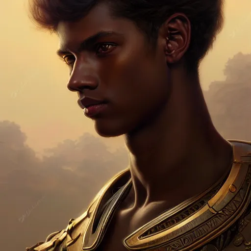 Prompt: portrait painting of a sun - kissed young melancholic man with a soft face and short blonde hair wearing armor, ultra realistic, concept art, intricate details, eerie, highly detailed, photorealistic, octane render, 8 k, unreal engine. art by artgerm and greg rutkowski and charlie bowater and magali villeneuve and alphonse mucha