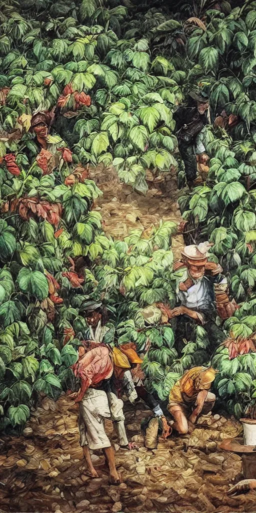 Prompt: oil painting scene from coffee plantation by kim jung gi