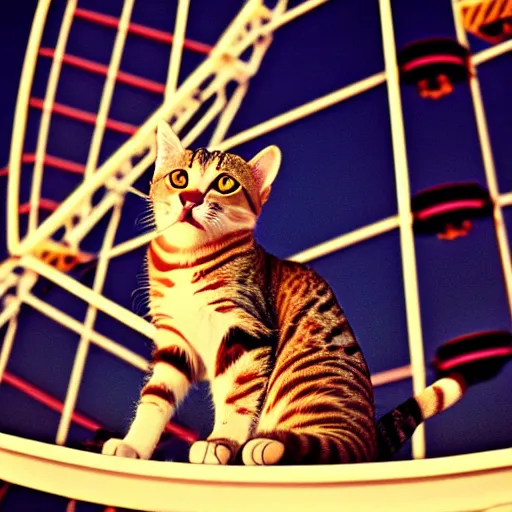 Image similar to !!! cat!!!, ( ferris wheel ), feline, sitting, riding, award winning photo