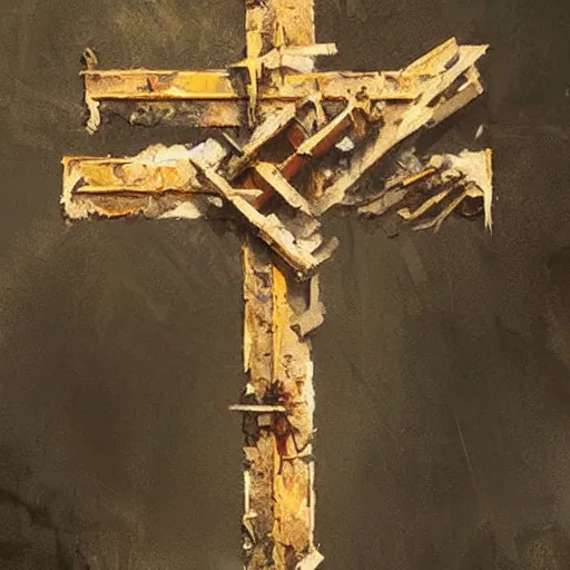 Image similar to cross made of rusty nails!!!!!!!!!!, art by ruan jia and wlop and greg rutkowski, masterpiece