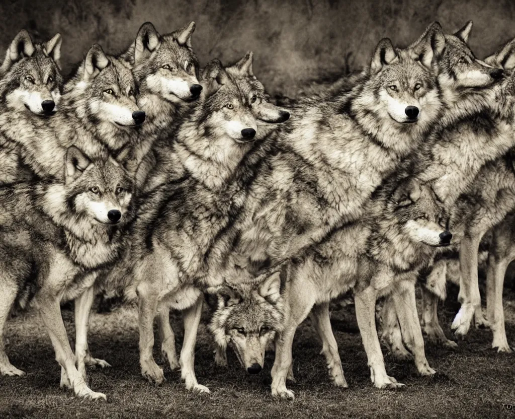 Image similar to a photograph of a pack of wolves by thomas rousset