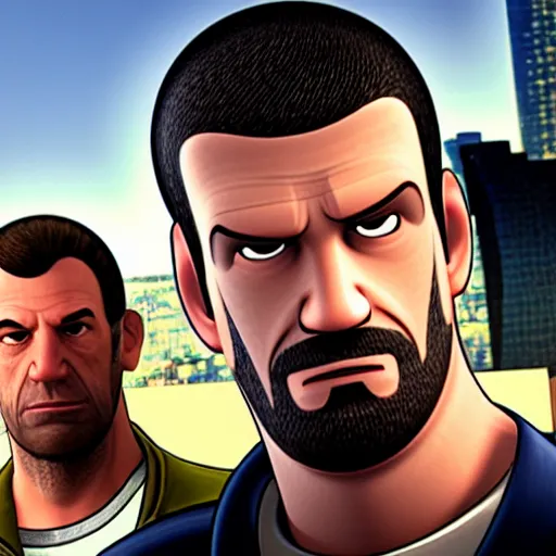 Image similar to roman bellic from gta iv in pixar movie