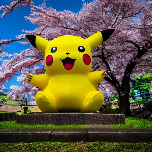 Prompt: A giant Pikachu wearing headphones while sitting against a blossom tree in Japan, XF IQ4, 150MP, 50mm, f/1.4, ISO 200, 1/160s, natural light, Adobe Photoshop, Adobe Lightroom, DxO Photolab, Corel PaintShop Pro, rule of thirds, symmetrical balance, depth layering, polarizing filter, Sense of Depth, AI enhanced