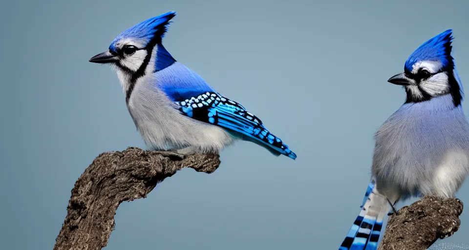 Image similar to Blue Jay, highly textured, blue backdrop, 4K image