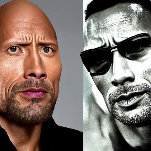 prompthunt: Dwayne Johnson is looking intensely at the camera with