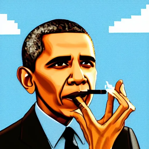 Prompt: Barack Obama smoking weed in Minecraft