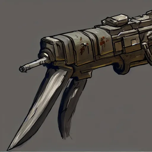 Image similar to greg manchess video game weapon icon concept art of an dieselpunk grenade launcher, matte background, highly detailed, digital painting, artstation, concept art, by makoto shinkai and akihiko yoshida and hidari and wlop and greg rutkowski