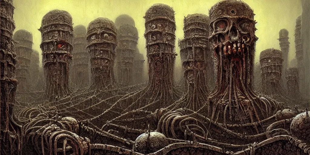 Image similar to Catacombs of the Eldritch Ancestors, by Andreas Rocha and HR Giger and Beksinski
