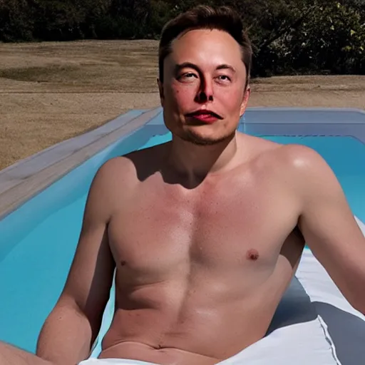 Image similar to elon musk sun tanning on marts