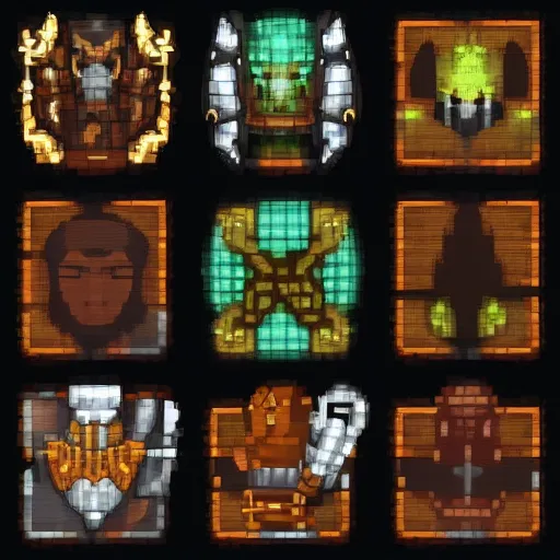 Image similar to set of 4 8 x 4 8 pixel wide fantasy icons for armor for a roleplaying videogame