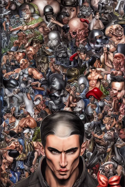 Prompt: place full of tunnel rats - pop art, hyperrealistic, detailed by artgerm and richard hamilton and mimmo rottela and bob rafei and kazuma kaneko and bengus and yoshitaka amano, very detailed symmetrical anatomy, detailed dynamic anatomy, realistic detail human looks