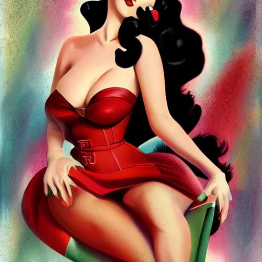 Image similar to a pinup illustration of dita von teese in the style of anna dittmann and in the style of alex ross.