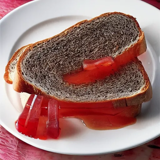 Image similar to meat jelly on rye toast,