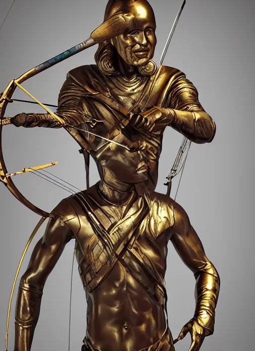 Image similar to An epic fantastic realism comic book style painting of a bronze archery sculpture from the future by Stanislaw Szukalski, gilded colorful marbled paper background, winged archer, perfect shiny iridescent silver spheres, fisheye lens, unreal 5, DAZ, hyperrealistic, octane render, dynamic lighting